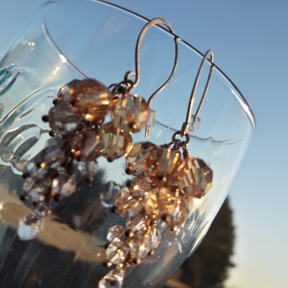 Crystal Dangle Earrings Chandelier Gold Silver - Picture 11 of 12